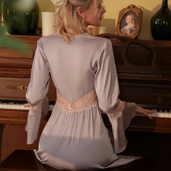 Lace Button Up Style Nighty Dress - Picture 5 of 12